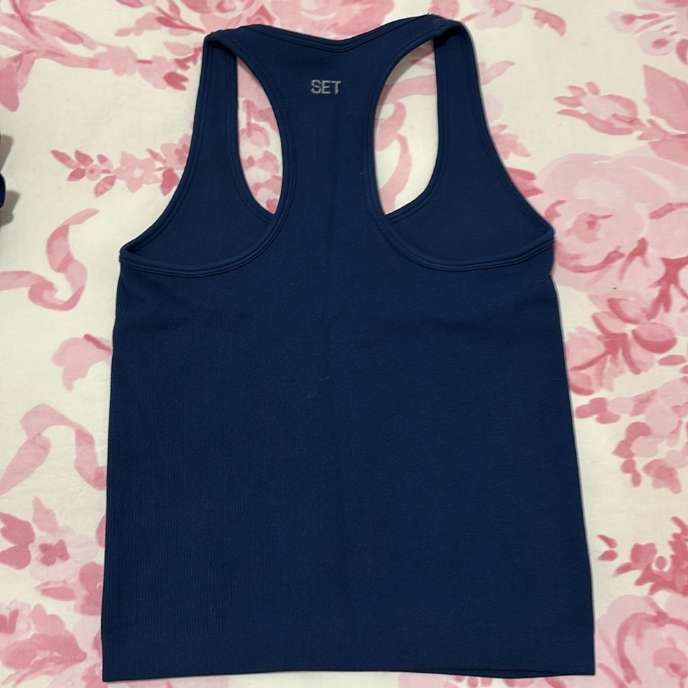 SET Active Navy Ribbed Racerback Tank and Leggings - Picture 4 of 8